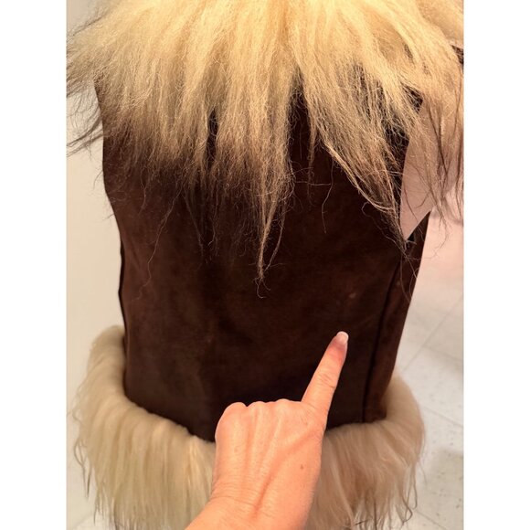 Vintage Genuine Mongolian Womens Lamb Fur Suede Vest Size Small Brown Rare - Picture 11 of 12